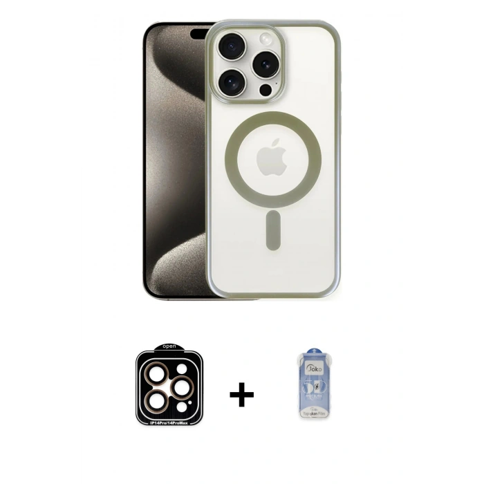 MARSİLYAN™- iPhone 15 Pro Max Kılıf Siluet Çizgi Serisi - Siyah Joko Magic 5D Cam + PVD Metal Kamera Lens - TU