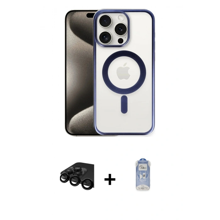 MARSİLYAN™- iPhone 15 Pro Max Kılıf Siluet Çizgi Serisi - Siyah Joko Magic 5D Cam + Raze Metal Kamera Lens - SH