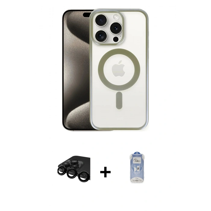 MARSİLYAN™- iPhone 15 Pro Max Kılıf Siluet Çizgi Serisi - Siyah Joko Magic 5D Cam + Raze Metal Kamera Lens - SH