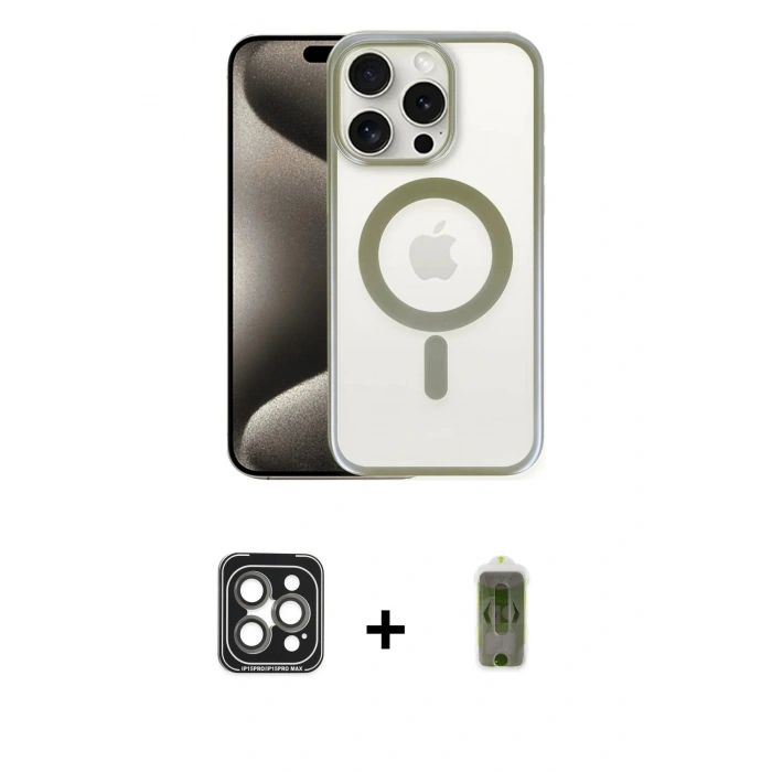 MARSİLYAN™- iPhone 15 Pro Max Kılıf Siluet Çizgi Serisi - Siyah Joko Magic 5D Hayalet Cam + PVD Metal Kamera Lens - GI