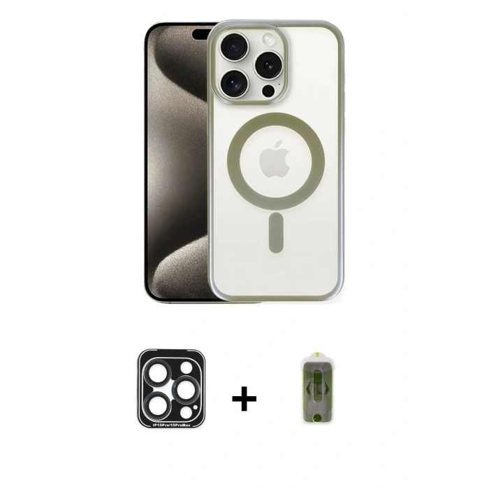 MARSİLYAN™- iPhone 15 Pro Max Kılıf Siluet Çizgi Serisi - Siyah Joko Magic 5D Hayalet Cam + PVD Metal Kamera Lens - LT
