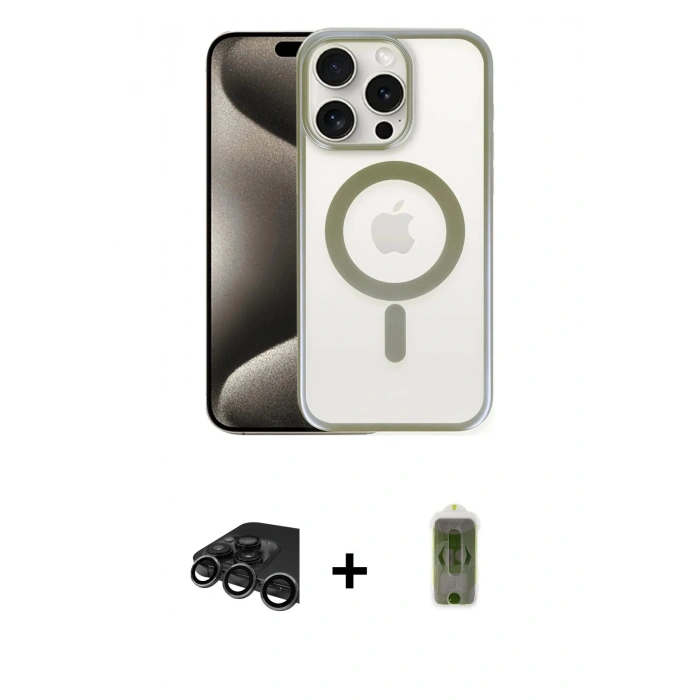 MARSİLYAN™- iPhone 15 Pro Max Kılıf Siluet Çizgi Serisi - Siyah Joko Magic 5D Hayalet Cam + Raze Metal Kamera Lens - TMGI