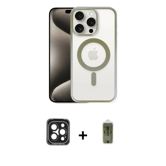 MARSİLYAN™- iPhone 15 Pro Max Kılıf Siluet Çizgi Serisi - Siyah Joko Magic 5D Hayalet Cam + Siyah PVD Metal Kamera Lens