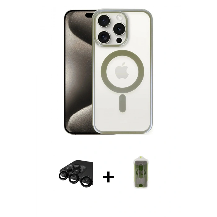 MARSİLYAN™- iPhone 15 Pro Max Kılıf Siluet Çizgi Serisi - Siyah Joko Magic 5D Hayalet Cam + Raze Metal Kamera Lens - SH