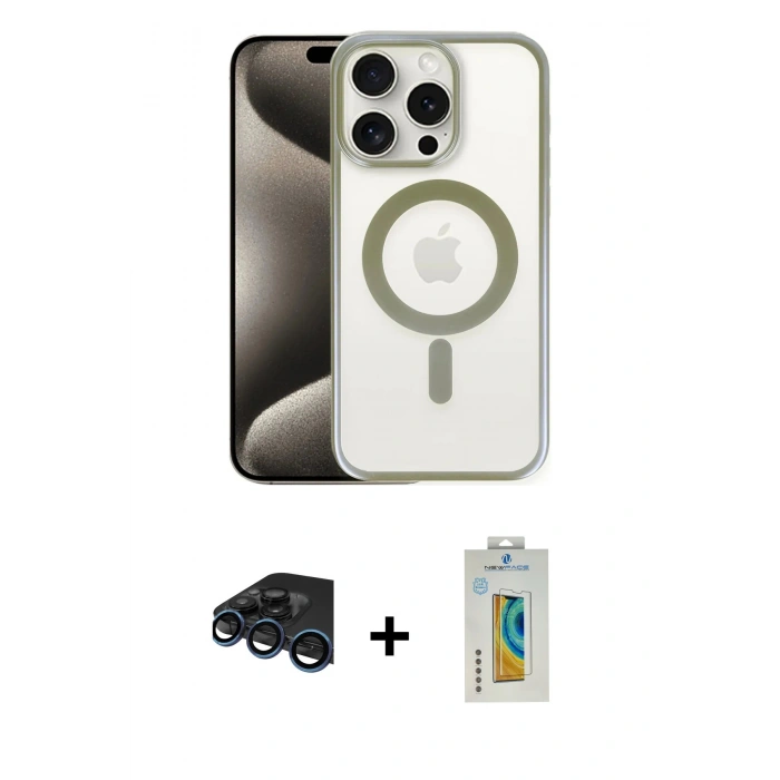 MARSİLYAN™- iPhone 15 Pro Max Kılıf Siluet Çizgi Serisi - Siyah Polymer Nano Ekran Koruyucu + Raze Metal Kamera Lens - LT