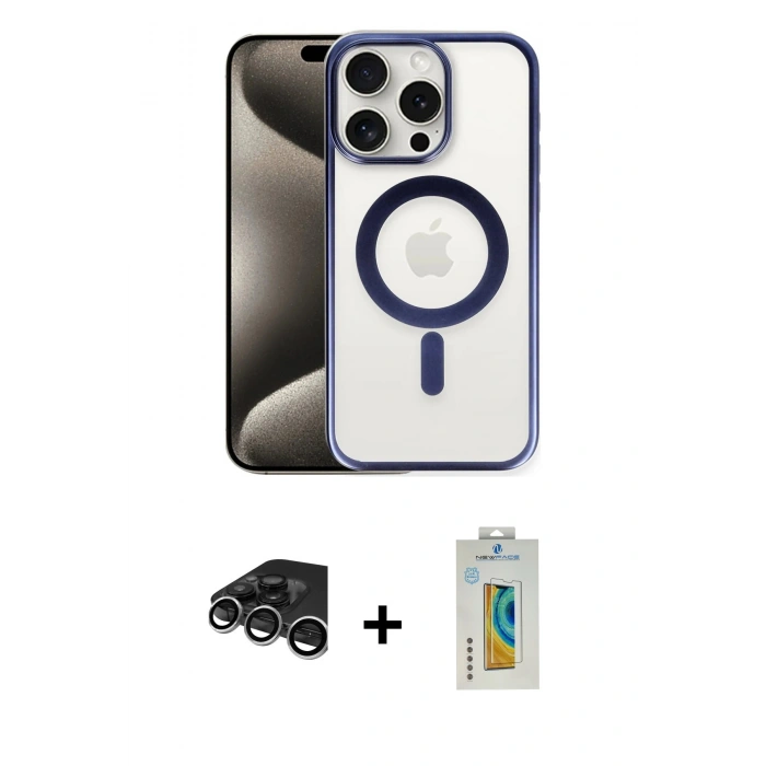 MARSİLYAN™- iPhone 15 Pro Max Kılıf Siluet Çizgi Serisi - Siyah Polymer Nano Ekran Koruyucu + Raze Metal Kamera Lens - GS