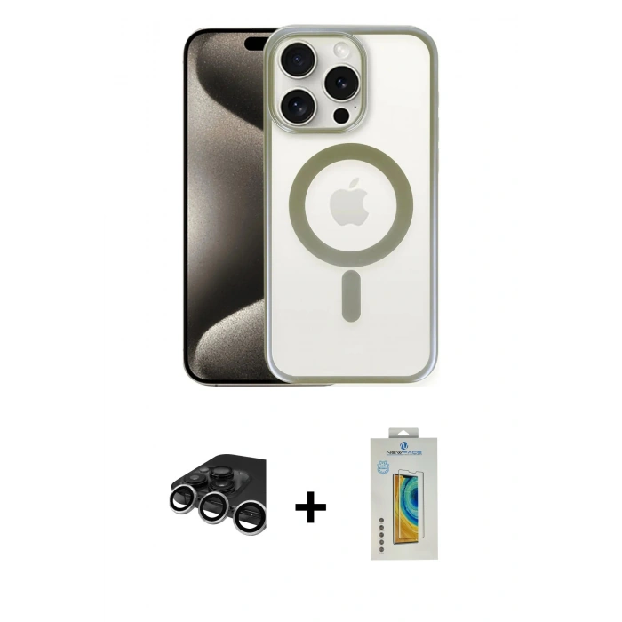 MARSİLYAN™- iPhone 15 Pro Max Kılıf Siluet Çizgi Serisi - Siyah Polymer Nano Ekran Koruyucu + Raze Metal Kamera Lens - GS