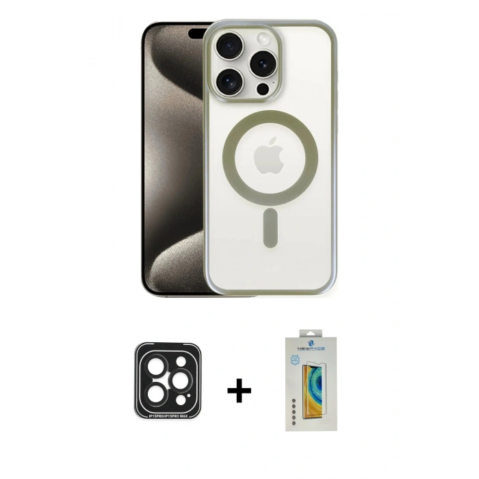 MARSİLYAN™- iPhone 15 Pro Max Kılıf Siluet Çizgi Serisi - Siyah Polymer Nano Ekran Koruyucu + PVD Metal Kamera Lens - SH