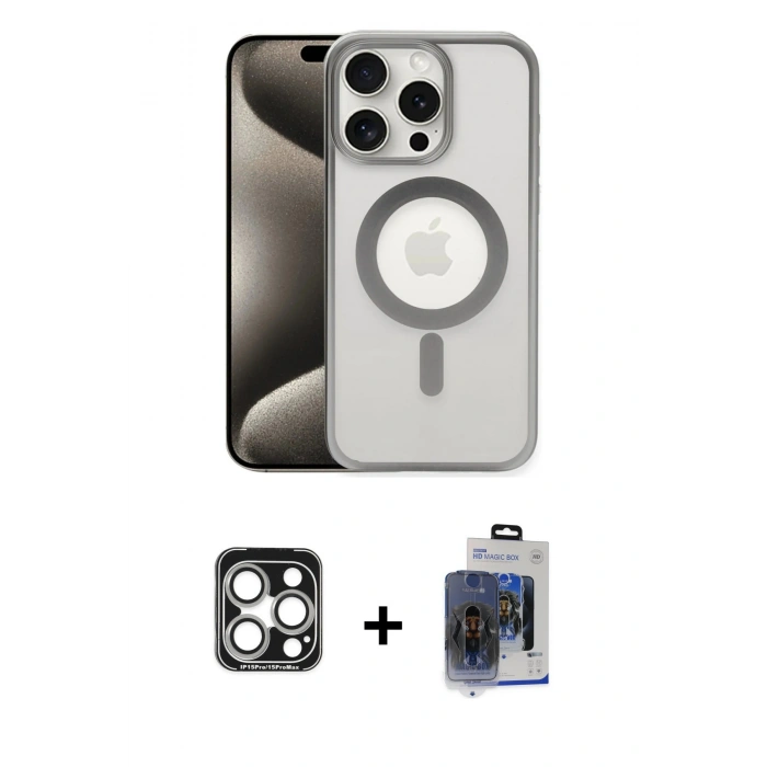 MARSİLYAN™- iPhone 15 Pro Max Kılıf Siluet Çizgi Serisi - Siyah Vanessa Magic Cam + PVD Metal Kamera Lens - GS