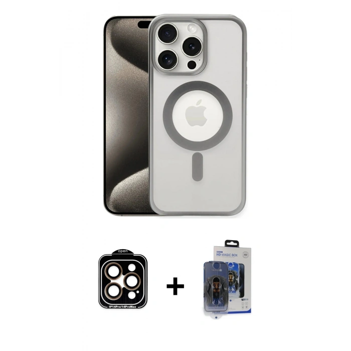 MARSİLYAN™- iPhone 15 Pro Max Kılıf Siluet Çizgi Serisi - Siyah Vanessa Magic Cam + PVD Metal Kamera Lens - TU
