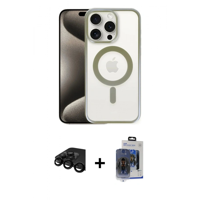MARSİLYAN™- iPhone 15 Pro Max Kılıf Siluet Çizgi Serisi - Siyah Vanessa Magic Cam + Siyah Raze Metal Kamera Lens