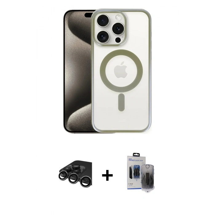MARSİLYAN™- iPhone 15 Pro Max Kılıf Siluet Çizgi Serisi - Siyah Vanessa Magic Hayalet Cam + Raze Metal Kamera Lens - TMGI