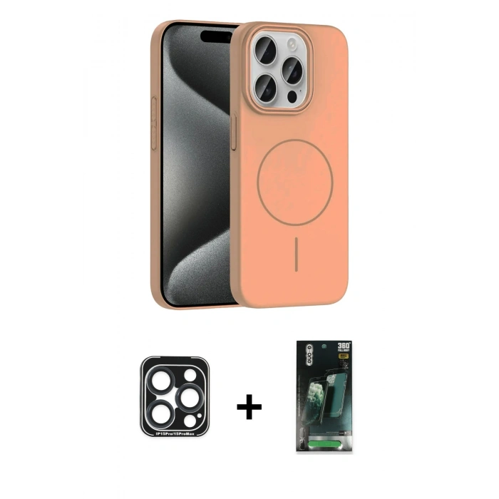 MARSİLYAN™- iPhone 15 Pro Max Kılıf Siluet Doku Özel Seri - Şeffaf 360 Full Body Arka Koruyucu + PVD Metal Kamera Lens - LT