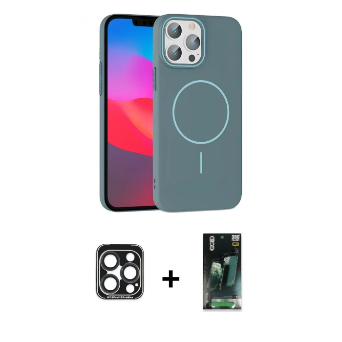 MARSİLYAN™- iPhone 15 Pro Max Kılıf Siluet Doku Özel Seri - Şeffaf 360 Full Body Arka Koruyucu + PVD Metal Kamera Lens - LT