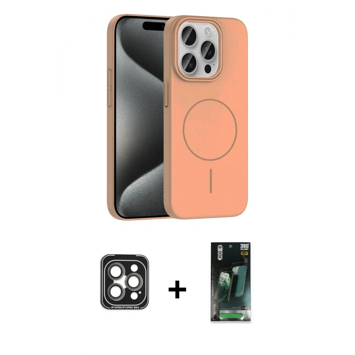 MARSİLYAN™- iPhone 15 Pro Max Kılıf Siluet Doku Özel Seri - Şeffaf 360 Full Body Arka Koruyucu + PVD Metal Kamera Lens - GI