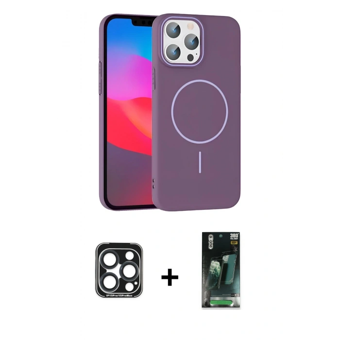 MARSİLYAN™- iPhone 15 Pro Max Kılıf Siluet Doku Özel Seri - Şeffaf 360 Full Body Arka Koruyucu + PVD Metal Kamera Lens - LT
