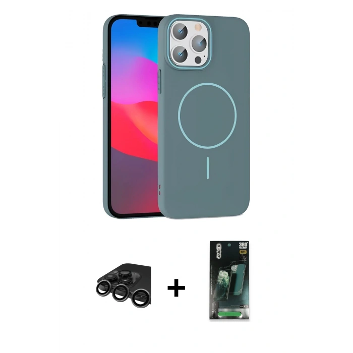 MARSİLYAN™- iPhone 15 Pro Max Kılıf Siluet Doku Özel Seri - Şeffaf 360 Full Body Arka Koruyucu + Raze Metal Kamera Lens - TMGI