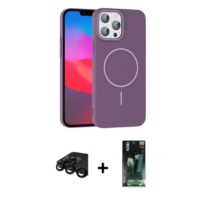 MARSİLYAN™- iPhone 15 Pro Max Kılıf Siluet Doku Özel Seri - Şeffaf 360 Full Body Arka Koruyucu + Raze Metal Kamera Lens - SH
