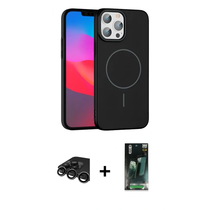 MARSİLYAN™- iPhone 15 Pro Max Kılıf Siluet Doku Özel Seri - Şeffaf 360 Full Body Arka Koruyucu + Raze Metal Kamera Lens - TMGI