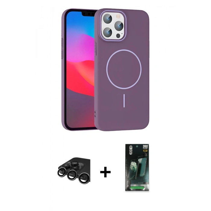 MARSİLYAN™- iPhone 15 Pro Max Kılıf Siluet Doku Özel Seri - Şeffaf 360 Full Body Arka Koruyucu + Raze Metal Kamera Lens - TMGI