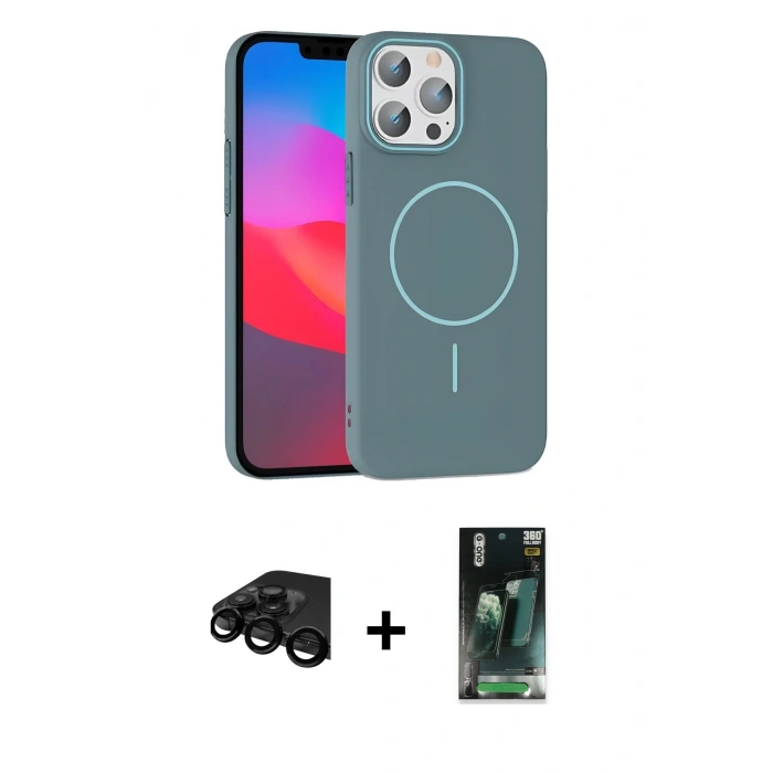 MARSİLYAN™- iPhone 15 Pro Max Kılıf Siluet Doku Özel Seri - Şeffaf 360 Full Body Arka Koruyucu + Raze Metal Kamera Lens - SH