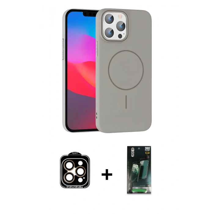 MARSİLYAN™- iPhone 15 Pro Max Kılıf Siluet Doku Özel Seri - Şeffaf 360 Full Body Arka Koruyucu + PVD Metal Kamera Lens - TU
