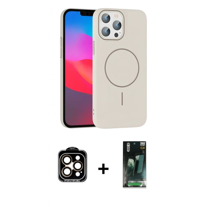 MARSİLYAN™- iPhone 15 Pro Max Kılıf Siluet Doku Özel Seri - Şeffaf 360 Full Body Arka Koruyucu + PVD Metal Kamera Lens - TU