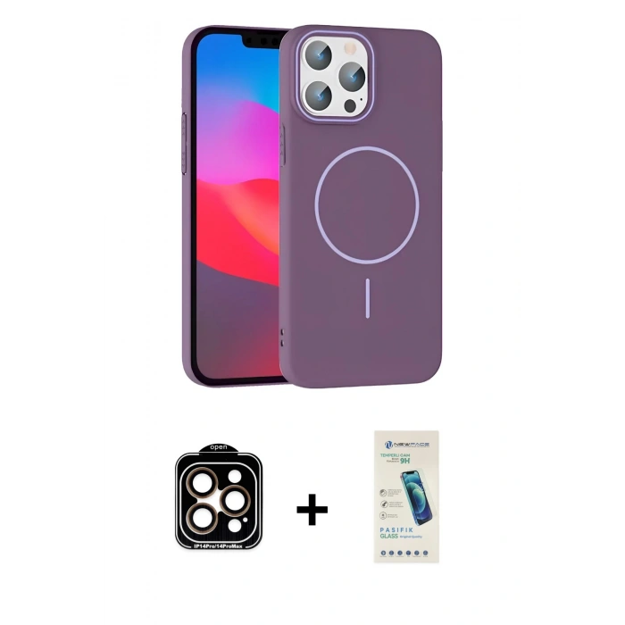 MARSİLYAN™- iPhone 15 Pro Max Kılıf Siluet Doku Özel Seri - Şeffaf Pasifik Cam Ekran Koruyucu + PVD Metal Kamera Lens - TU