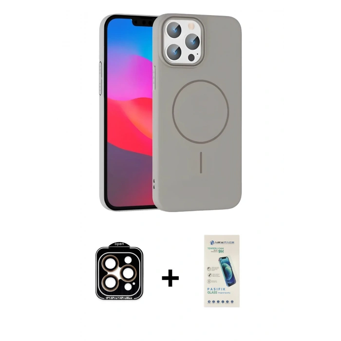 MARSİLYAN™- iPhone 15 Pro Max Kılıf Siluet Doku Özel Seri - Şeffaf Pasifik Cam Ekran Koruyucu + PVD Metal Kamera Lens - TU