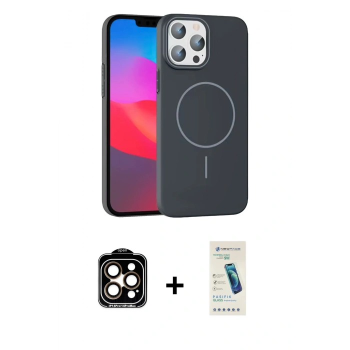 MARSİLYAN™- iPhone 15 Pro Max Kılıf Siluet Doku Özel Seri - Şeffaf Pasifik Cam Ekran Koruyucu + PVD Metal Kamera Lens - TU