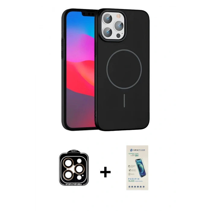 MARSİLYAN™- iPhone 15 Pro Max Kılıf Siluet Doku Özel Seri - Şeffaf Pasifik Cam Ekran Koruyucu + PVD Metal Kamera Lens - TU