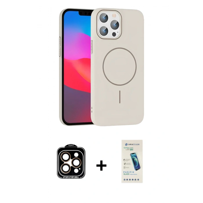 MARSİLYAN™- iPhone 15 Pro Max Kılıf Siluet Doku Özel Seri - Şeffaf Pasifik Cam Ekran Koruyucu + PVD Metal Kamera Lens - TU