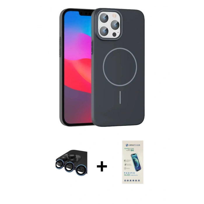MARSİLYAN™- iPhone 15 Pro Max Kılıf Siluet Doku Özel Seri - Şeffaf Pasifik Cam Ekran Koruyucu + Raze Metal Kamera Lens - LT