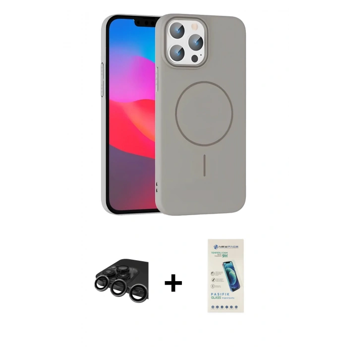 MARSİLYAN™- iPhone 15 Pro Max Kılıf Siluet Doku Özel Seri - Şeffaf Pasifik Cam Ekran Koruyucu + Raze Metal Kamera Lens - TMGI