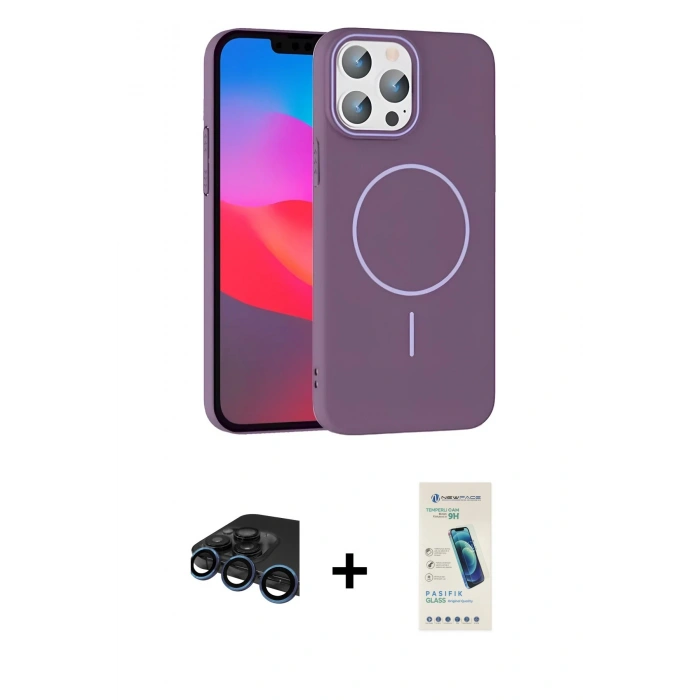 MARSİLYAN™- iPhone 15 Pro Max Kılıf Siluet Doku Özel Seri - Şeffaf Pasifik Cam Ekran Koruyucu + Raze Metal Kamera Lens - LT