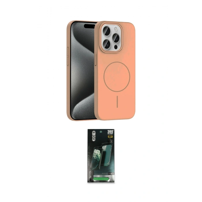 MARSİLYAN™- iPhone 15 Pro Max Kılıf Siluet Doku Özel Seri - Siyah 360 Mat Full Body Arka Koruyucu