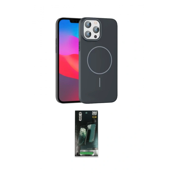 MARSİLYAN™- iPhone 15 Pro Max Kılıf Siluet Doku Özel Seri - Siyah 360 Mat Full Body Arka Koruyucu