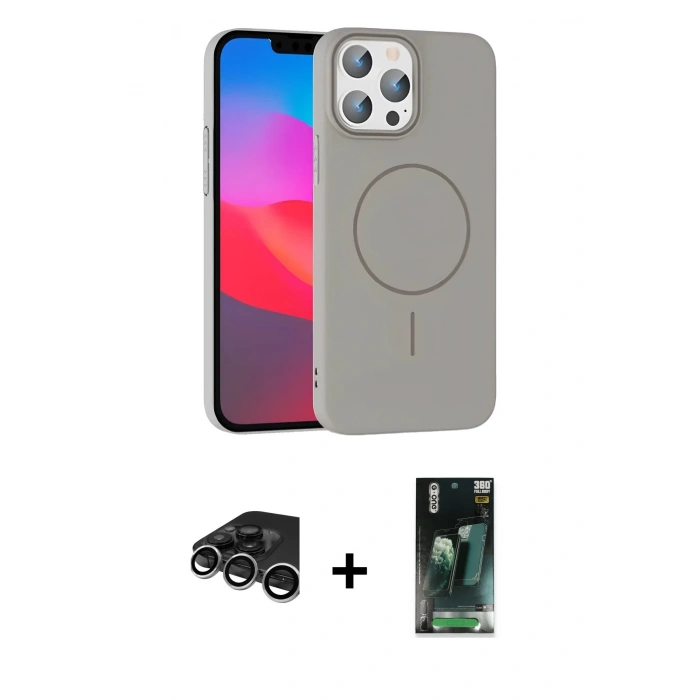 MARSİLYAN™- iPhone 15 Pro Max Kılıf Siluet Doku Özel Seri - Siyah 360 Mat Full Body Arka Koruyucu + Raze Metal Kamera Lens - GS
