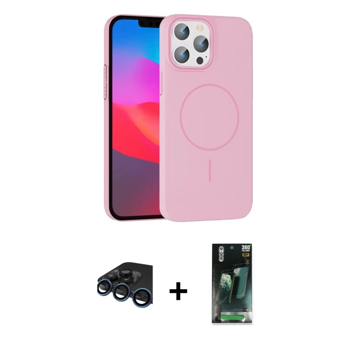 MARSİLYAN™- iPhone 15 Pro Max Kılıf Siluet Doku Özel Seri - Siyah 360 Mat Full Body Arka Koruyucu + Raze Metal Kamera Lens - LT