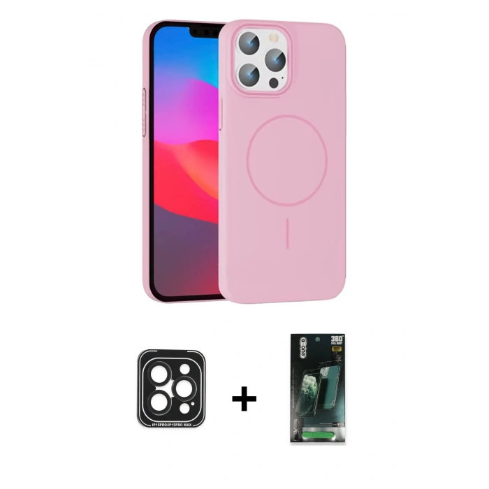 MARSİLYAN™- iPhone 15 Pro Max Kılıf Siluet Doku Özel Seri - Siyah 360 Mat Full Body Arka Koruyucu + PVD Metal Kamera Lens - SH