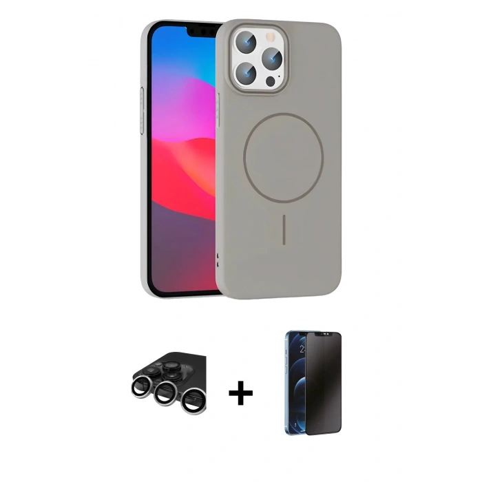 MARSİLYAN™- iPhone 15 Pro Max Kılıf Siluet Doku Özel Seri - Siyah 3D Antistatik Hayalet Cam Ekran Koruyucu + Raze Metal Kamera Lens - GS