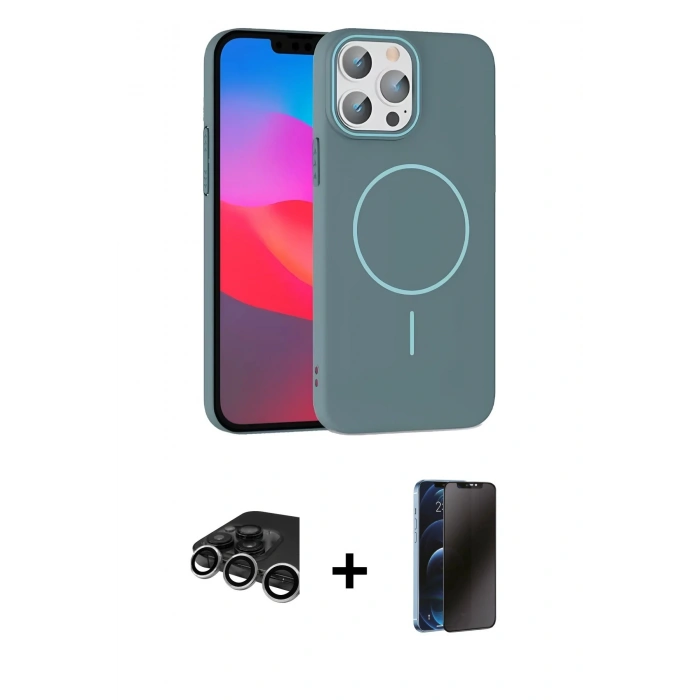 MARSİLYAN™- iPhone 15 Pro Max Kılıf Siluet Doku Özel Seri - Siyah 3D Antistatik Hayalet Cam Ekran Koruyucu + Raze Metal Kamera Lens - GS