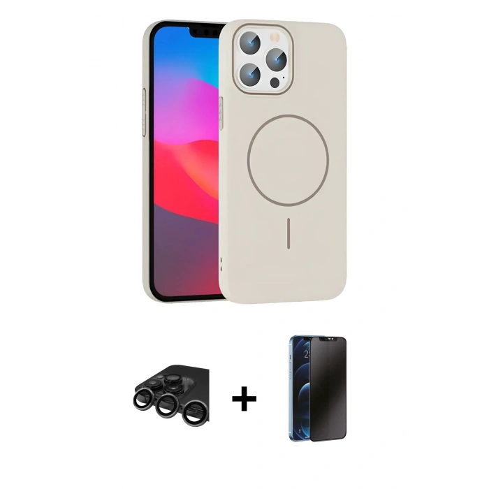 MARSİLYAN™- iPhone 15 Pro Max Kılıf Siluet Doku Özel Seri - Siyah 3D Antistatik Hayalet Cam Ekran Koruyucu + Raze Metal Kamera Lens - TMGI
