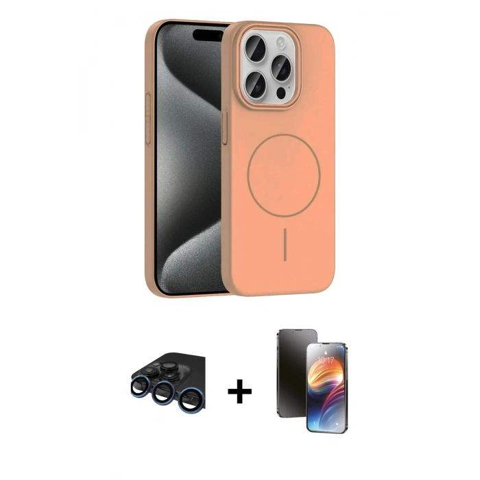 MARSİLYAN™- iPhone 15 Pro Max Kılıf Siluet Doku Özel Seri - Siyah 3D Antistatik Mat Seramik Nano Ekran Koruyucu + Raze Metal Kamera Lens - LT