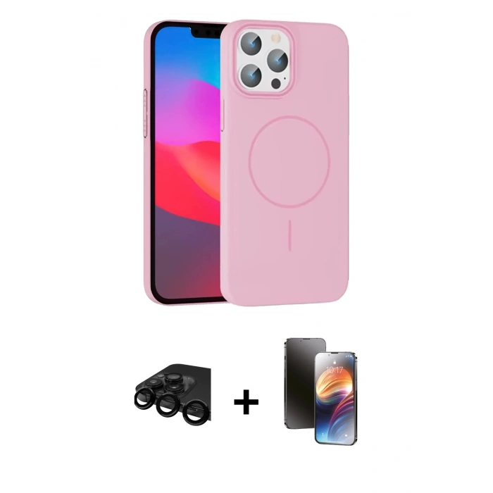 MARSİLYAN™- iPhone 15 Pro Max Kılıf Siluet Doku Özel Seri - Siyah 3D Antistatik Mat Seramik Nano Ekran Koruyucu + Raze Metal Kamera Lens - SH