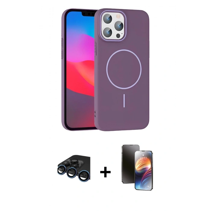 MARSİLYAN™- iPhone 15 Pro Max Kılıf Siluet Doku Özel Seri - Siyah 3D Antistatik Mat Seramik Nano Ekran Koruyucu + Raze Metal Kamera Lens - LT
