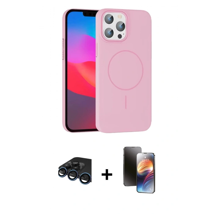 MARSİLYAN™- iPhone 15 Pro Max Kılıf Siluet Doku Özel Seri - Siyah 3D Antistatik Mat Seramik Nano Ekran Koruyucu + Raze Metal Kamera Lens - LT