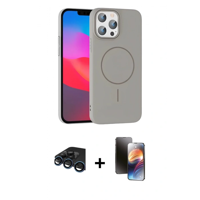 MARSİLYAN™- iPhone 15 Pro Max Kılıf Siluet Doku Özel Seri - Siyah 3D Antistatik Mat Seramik Nano Ekran Koruyucu + Raze Metal Kamera Lens - LT
