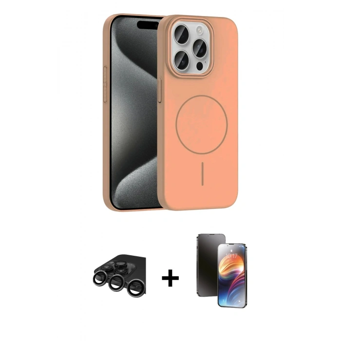MARSİLYAN™- iPhone 15 Pro Max Kılıf Siluet Doku Özel Seri - Siyah 3D Antistatik Mat Seramik Nano Ekran Koruyucu + Raze Metal Kamera Lens - TMGI
