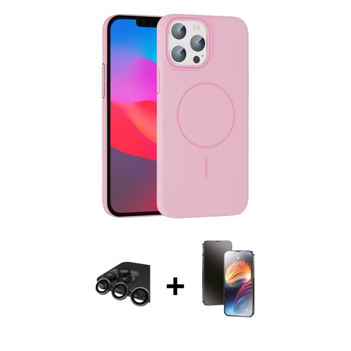 MARSİLYAN™- iPhone 15 Pro Max Kılıf Siluet Doku Özel Seri - Siyah 3D Antistatik Mat Seramik Nano Ekran Koruyucu + Raze Metal Kamera Lens - TMGI
